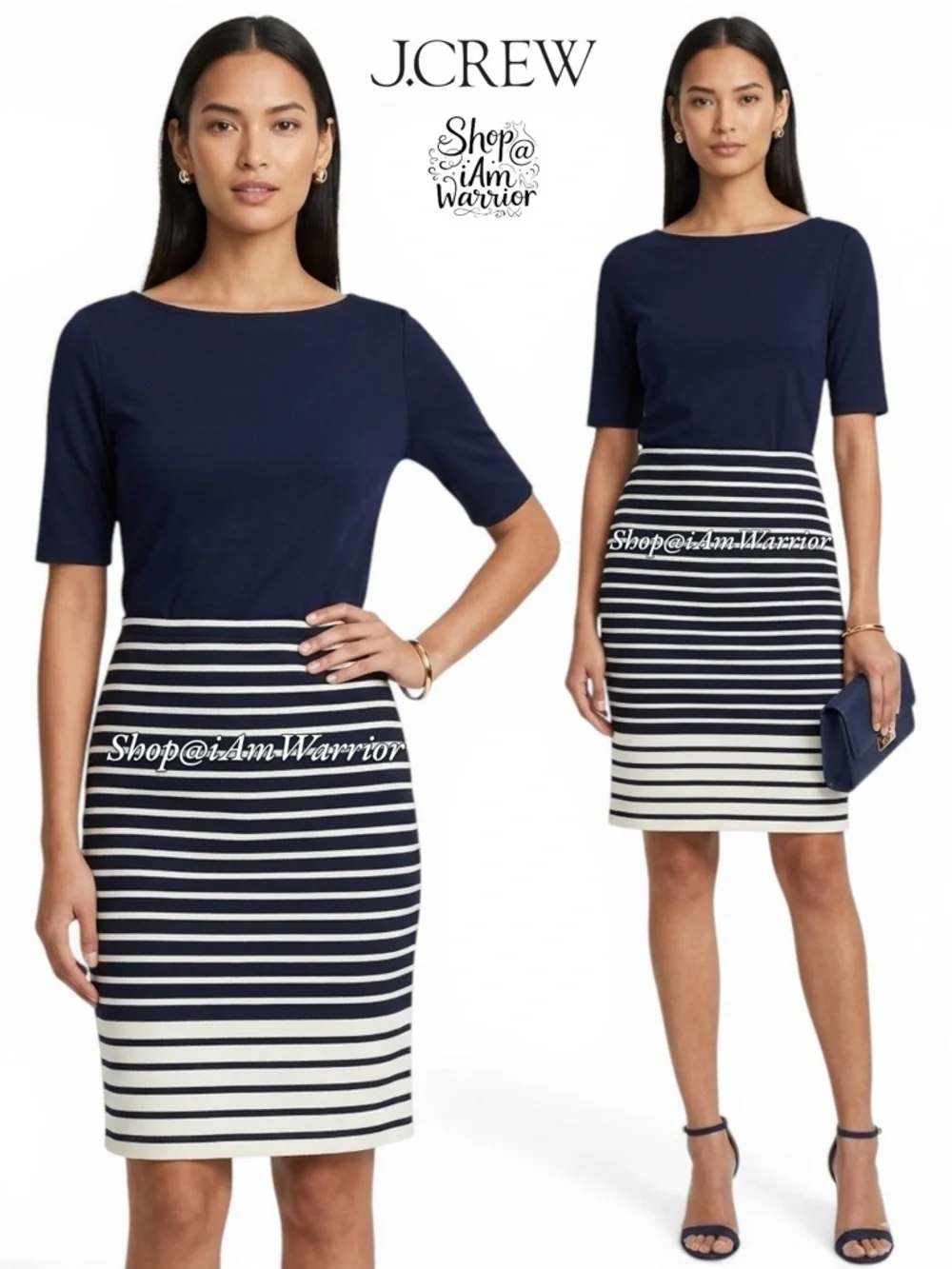 J.Crew navy & cream striped pencil skirt *shop@iamwarrior
